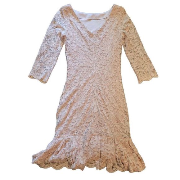 Calvin Klein Dress Women's 2 Blush Fluted Lace Sheath Floral Mini Formal - Picture 3 of 6